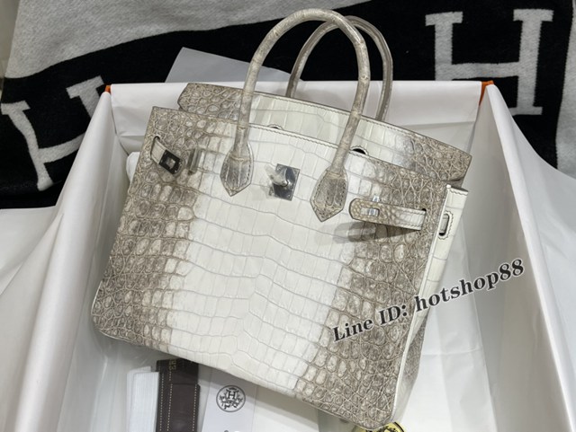 Hermes專櫃蜜蠟線全手工縫製手提女包 愛馬仕Birkin25進口喜馬拉雅白尼羅鱷包 zhh1010